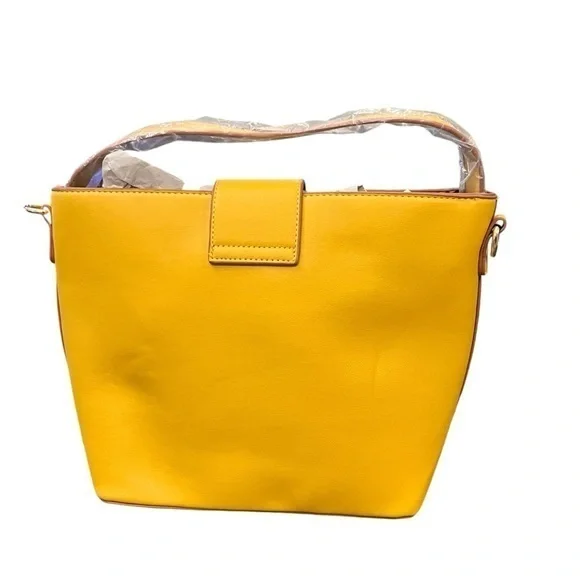 Mersi Isabel Bucket Style Snake Print Vegan Bag With Protective Bag Yellow NEW - Picture 9 of 12